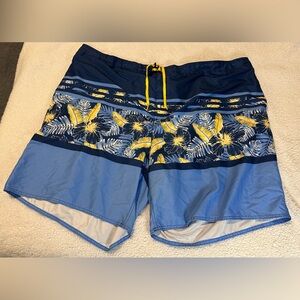 True Nation 5xl Blue and Yellow Tropical Print Swim Shorts
